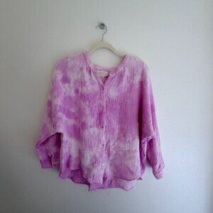 Honorine Light Pink Tie-Dye Gauze Button-Front Blouse